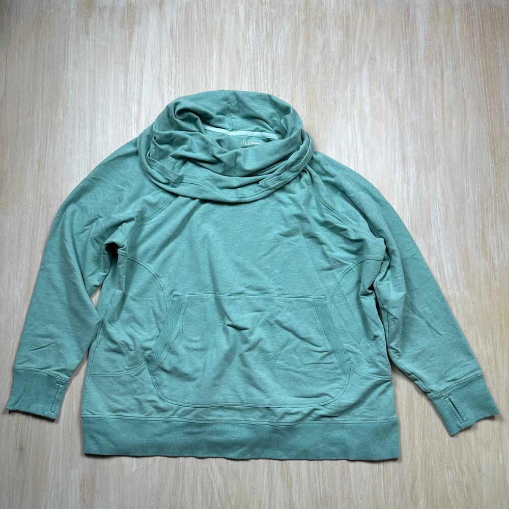 L.L.Bean Cozy Camp Cowl Neck Teal Kangaroo Pocket Thumbhole Sweatshirt 3X Plus
